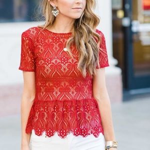 Anthropologie Maeve lace top with nude lining.
