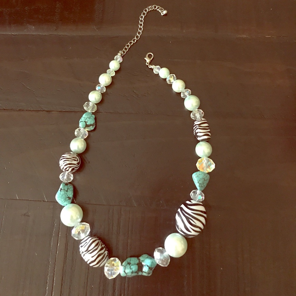 Turquoise, crystal and zebra necklace! 💕💕
