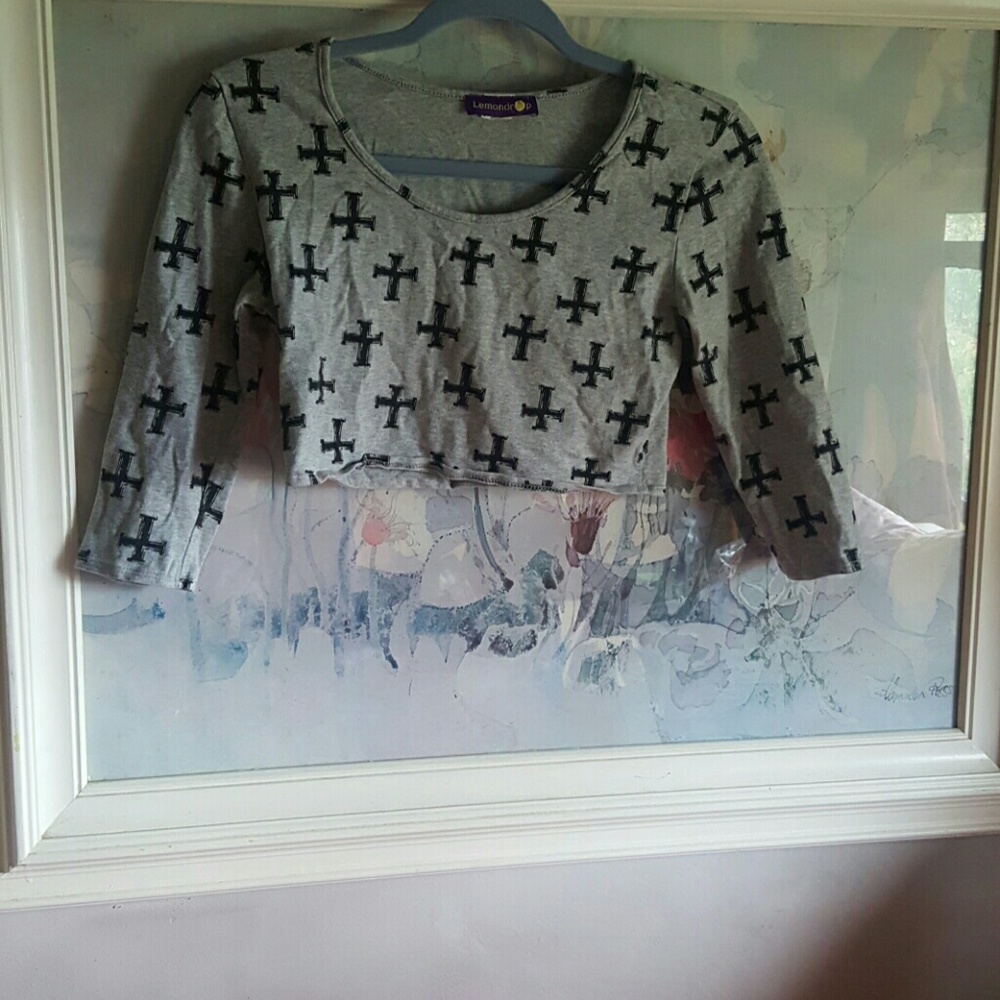 Gray Crop Top with Cross Design
