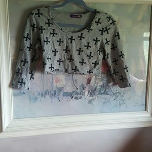 Gray Crop Top with Cross Design