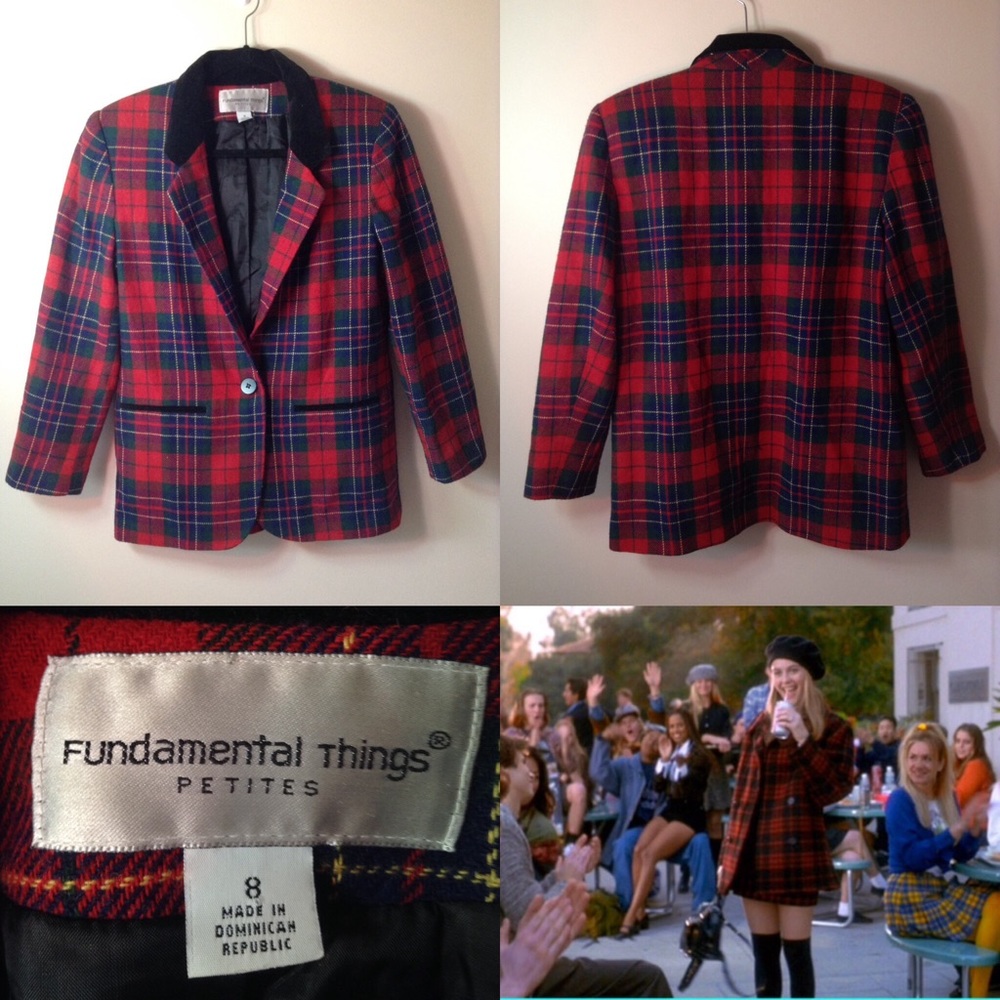 VINTAGE 1980's Red Plaid Shoulder Padded Jacket