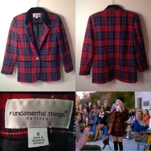 VINTAGE 1980's Red Plaid Shoulder Padded Jacket