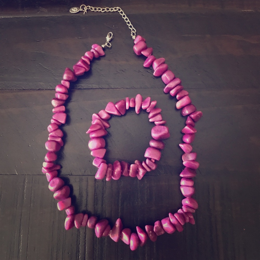 Purple rock necklace and matching bracelet