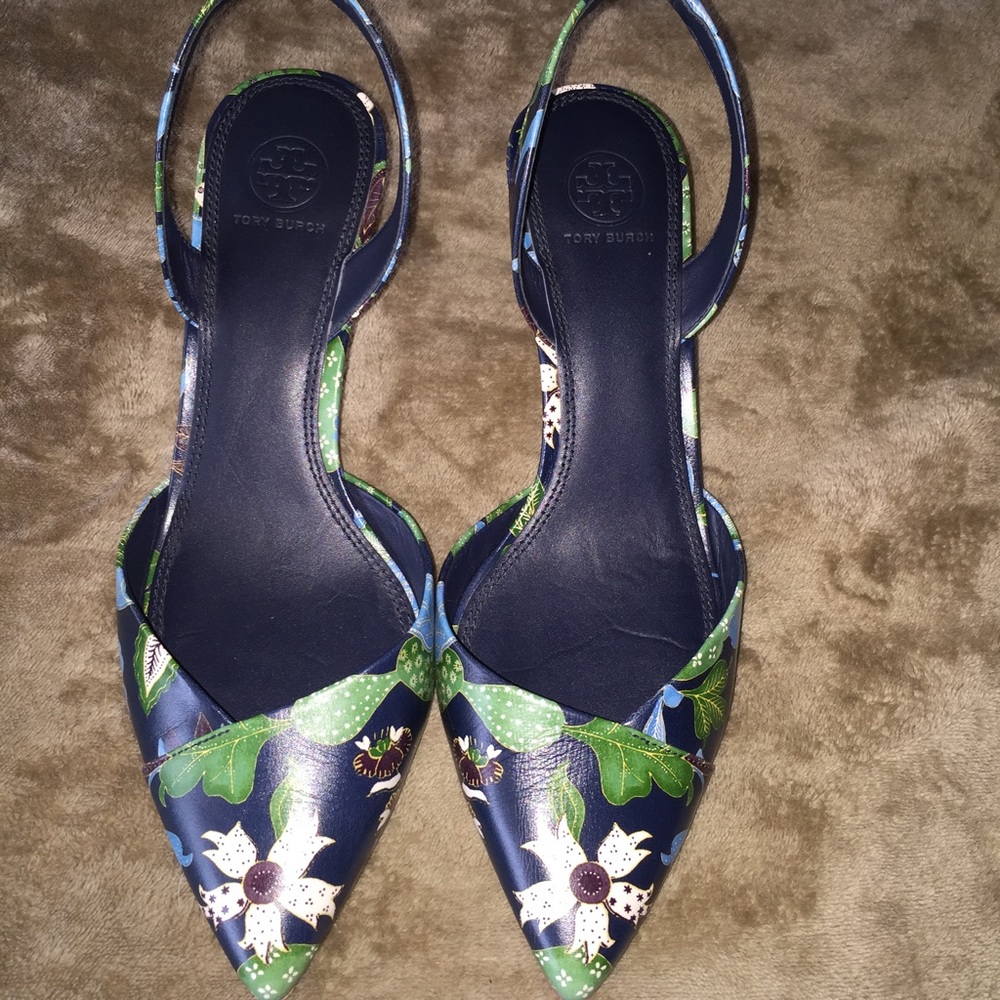 Tory Burch Slingback Floral kitten heels