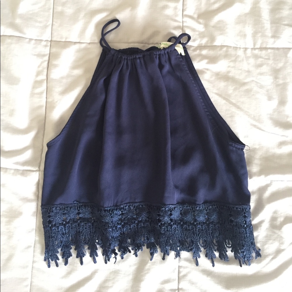 High neck fringe crop top