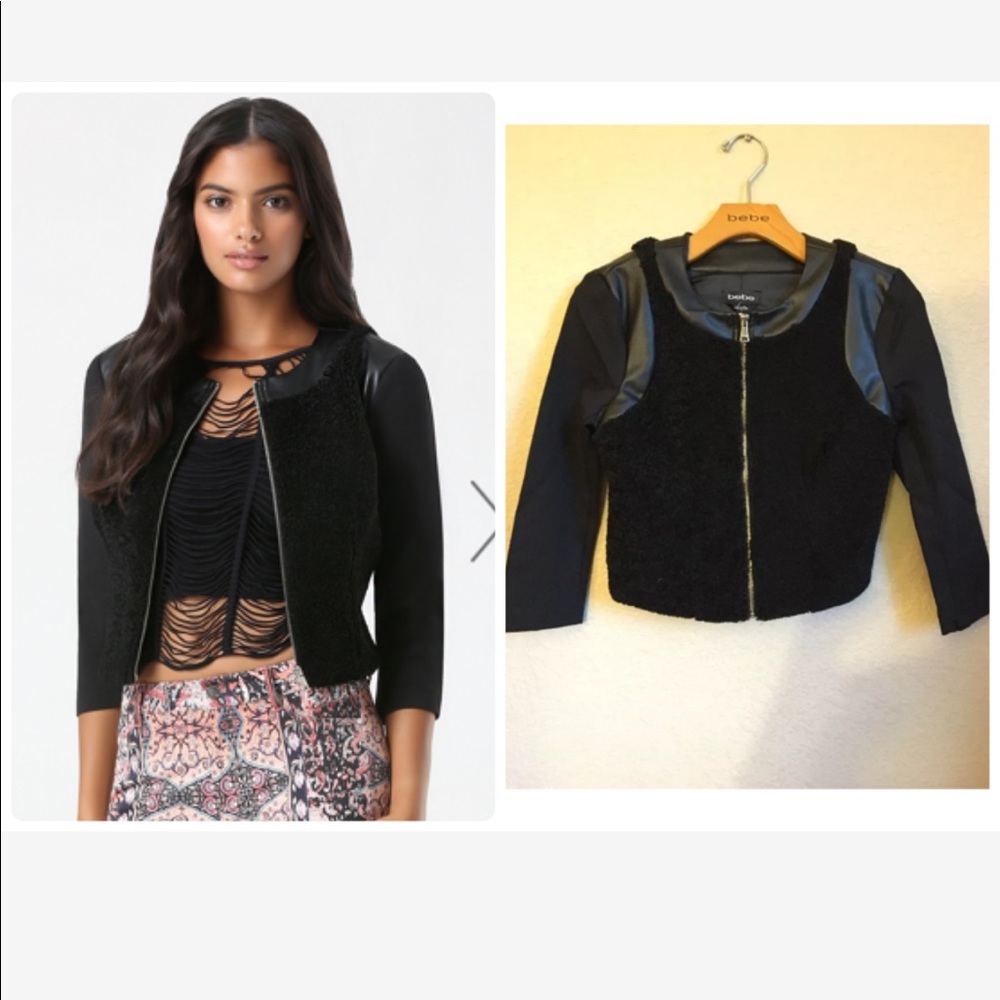 Bebe I-cropped Fur/Ponte/PU cover up Jacket