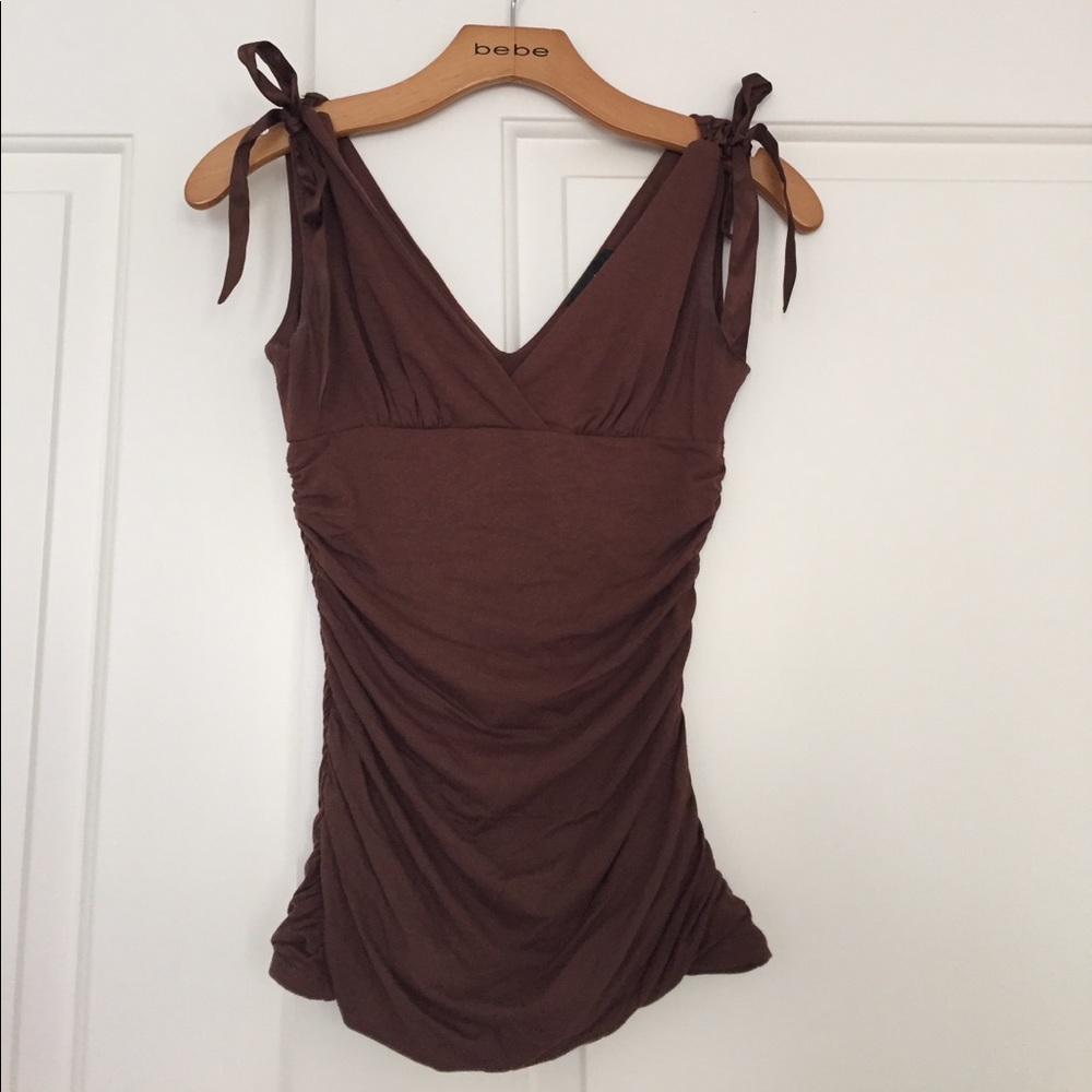 BEBE - Brown Ruched V-Neck Top