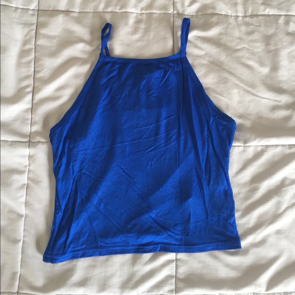 Bright blue high neck crop top