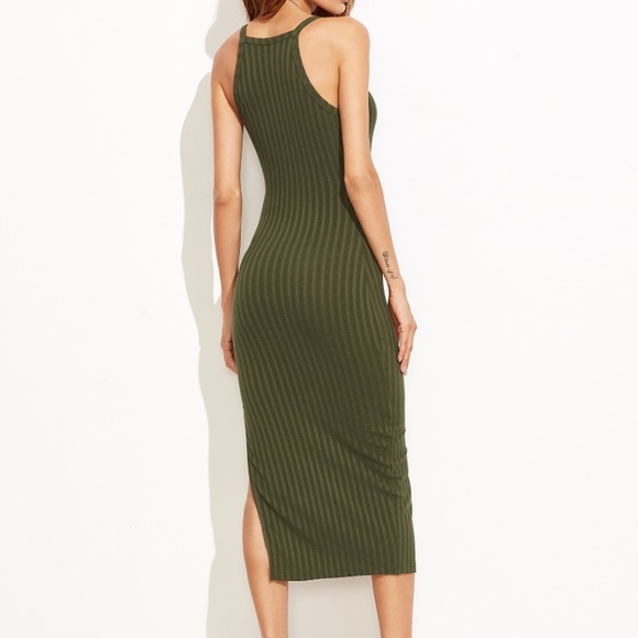 SEXY Olive Green Side Slit Midi Dress ๐ NWOT - Picture 4 of 4