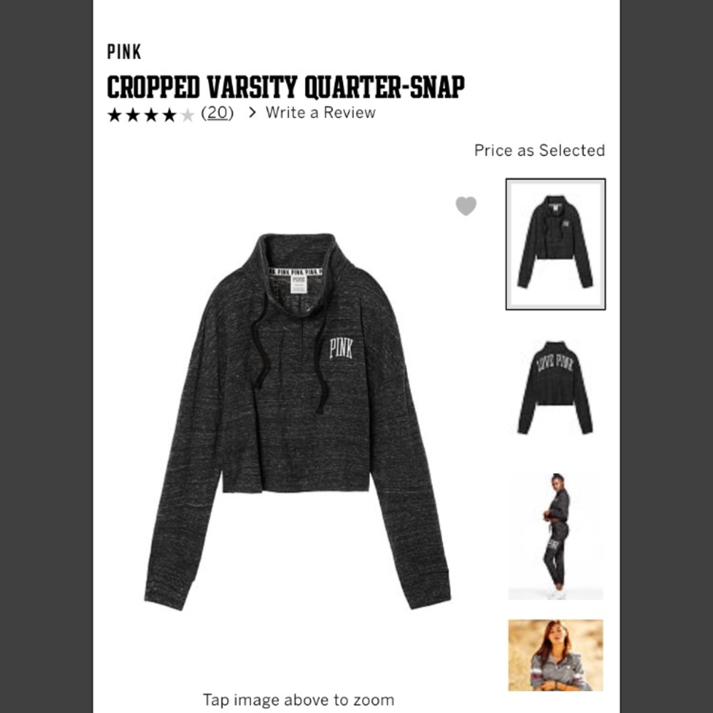 VS Pink Cropped Varsity Quarter-Snap