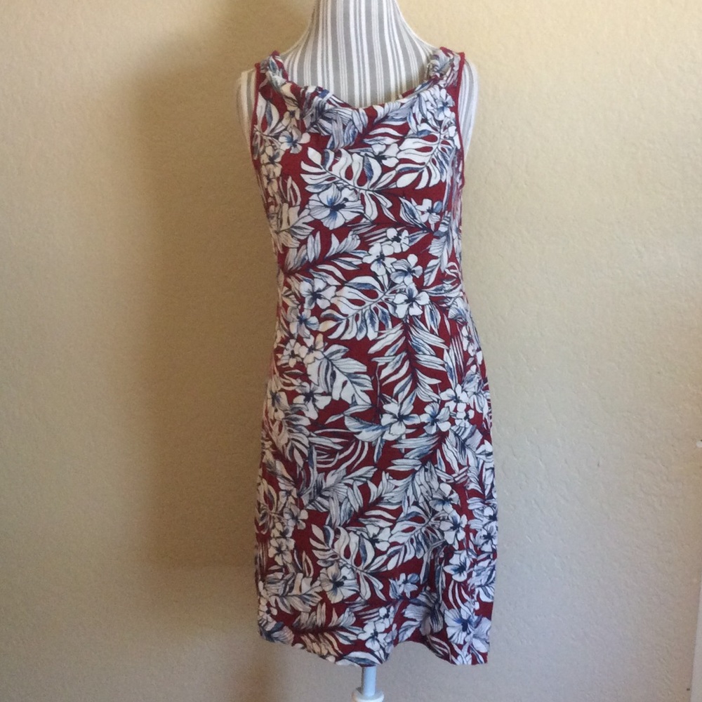 Red Sleeveless Hawaiian Casual Dress Blue Flower