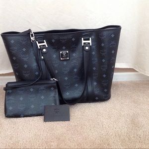 Auth MCM BLACK TOTE BAG with pouch