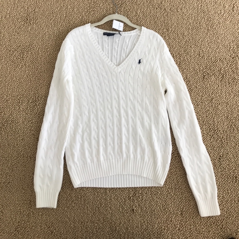 Ralph Lauren Cable Knit White Sweater XL