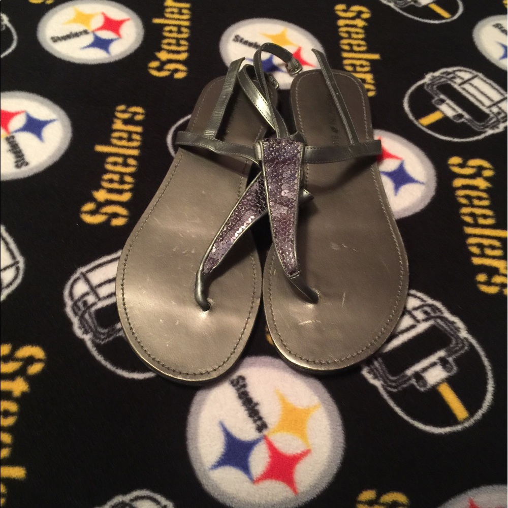 Silver t strap sandals