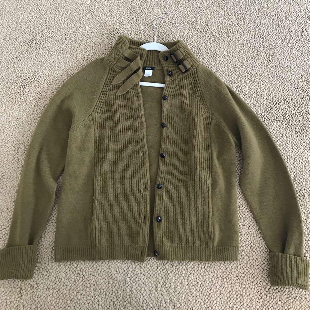 J Crew Chunky Knit Cardigan Sweater Olive XL