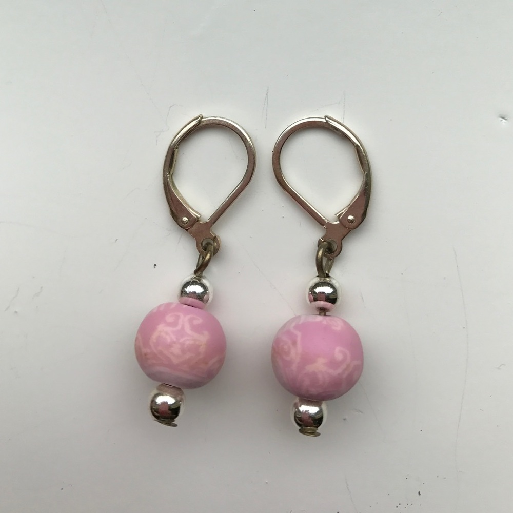 Silver and pink earrings