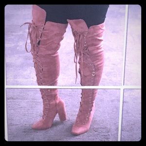PINK thigh high lace up boot!!