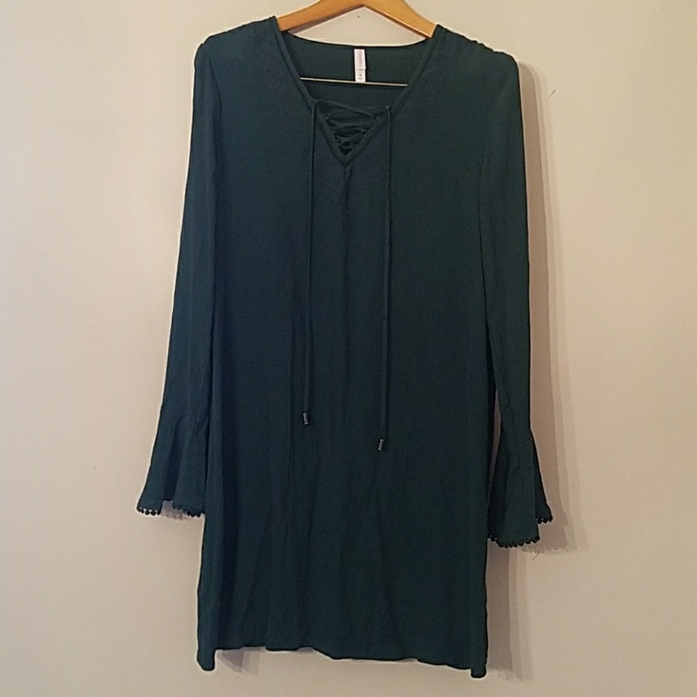 Xhilaration, Dark Forest Green Peasant Tunic Dress