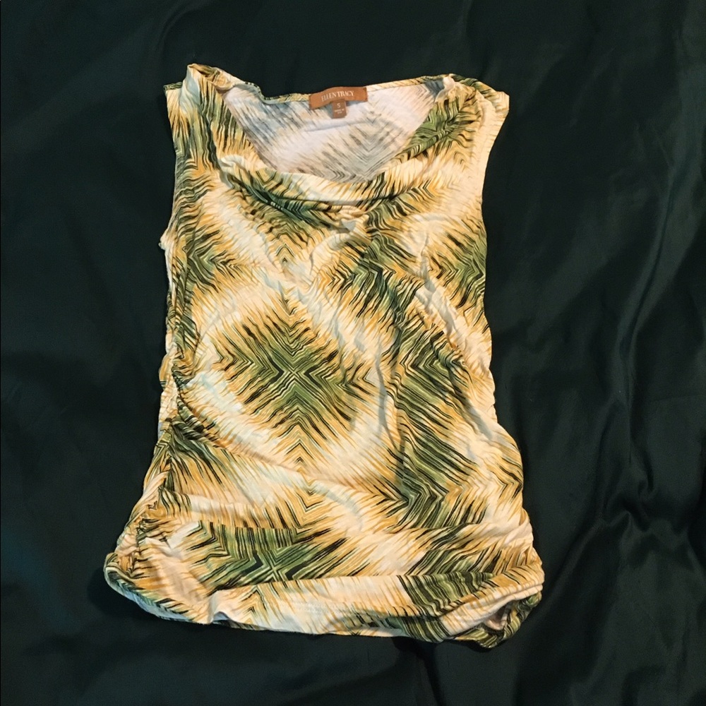 Ellen Tracy yellow & green cowl neck blouse tank