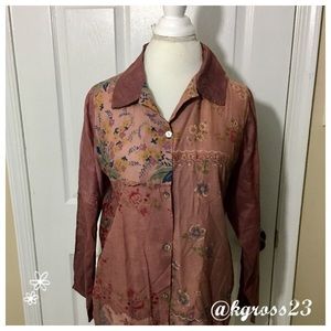 Precious Threads Vintage fabrics mauve top large
