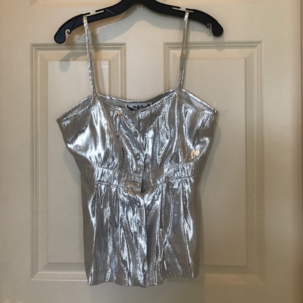 Metallic silver Spaghetti strap buttondown tanktop