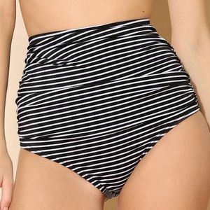 High Waisted Bikini Bottoms Ruched Stripe Size M