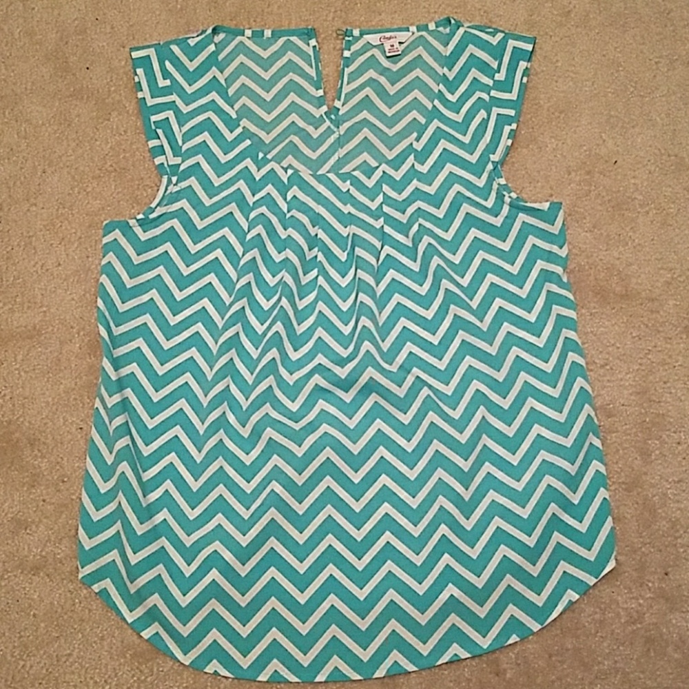Turquoise and White Blouse