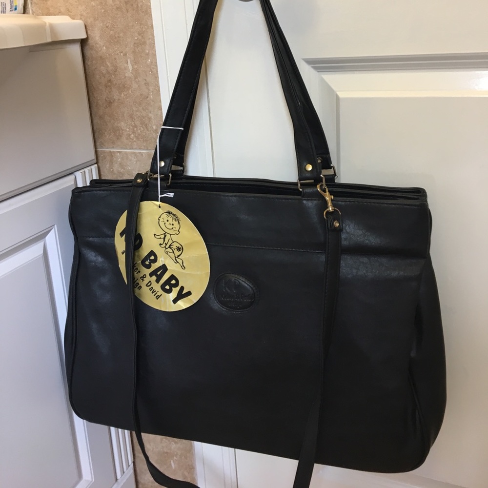 Black leather baby diaper bag NEW