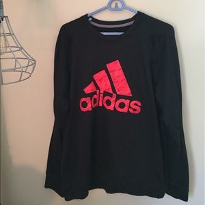 Adidas black crew sweatshirt. Neon camo logo.