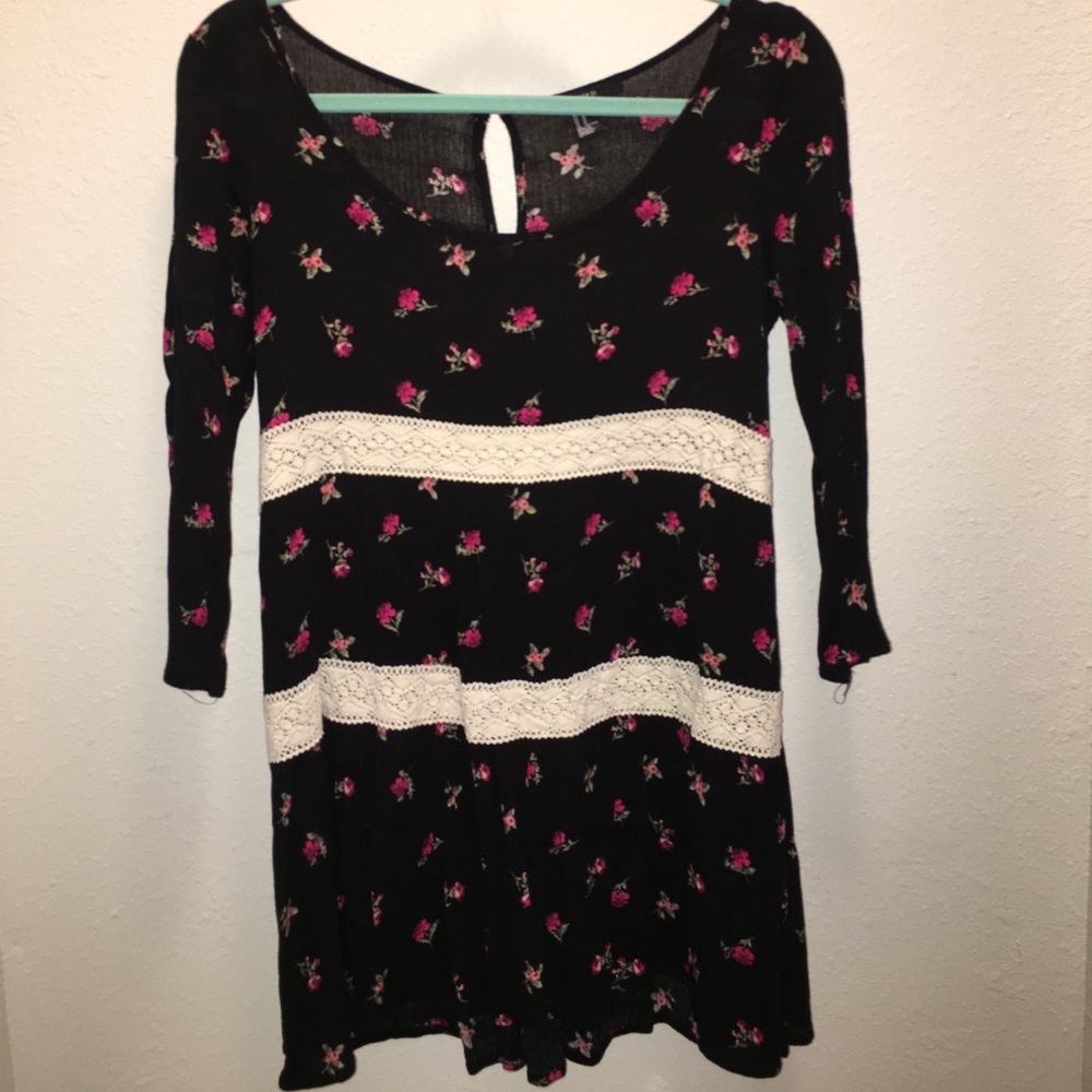 Black floral babydoll dress- medium