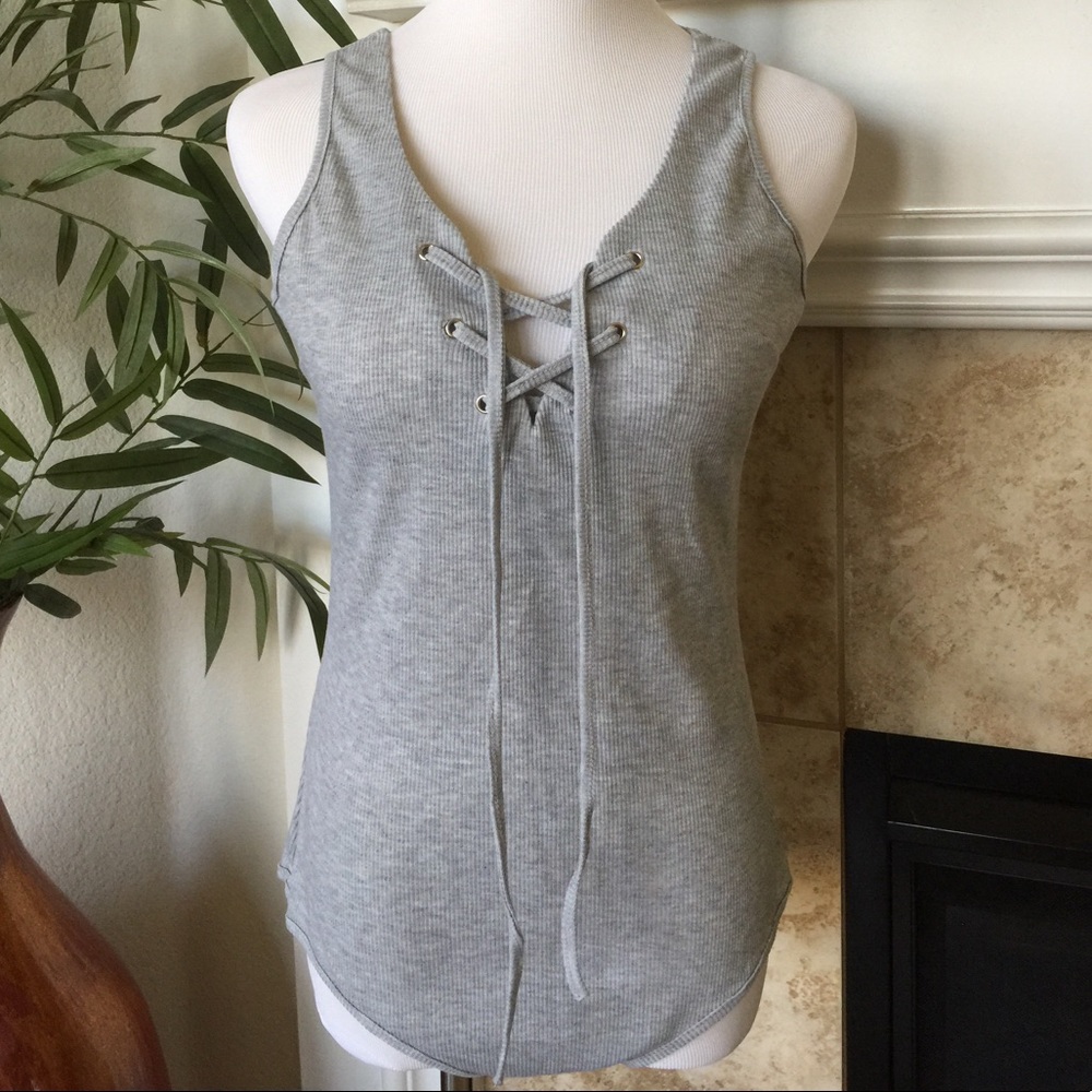 Grey lace-up bodysuit