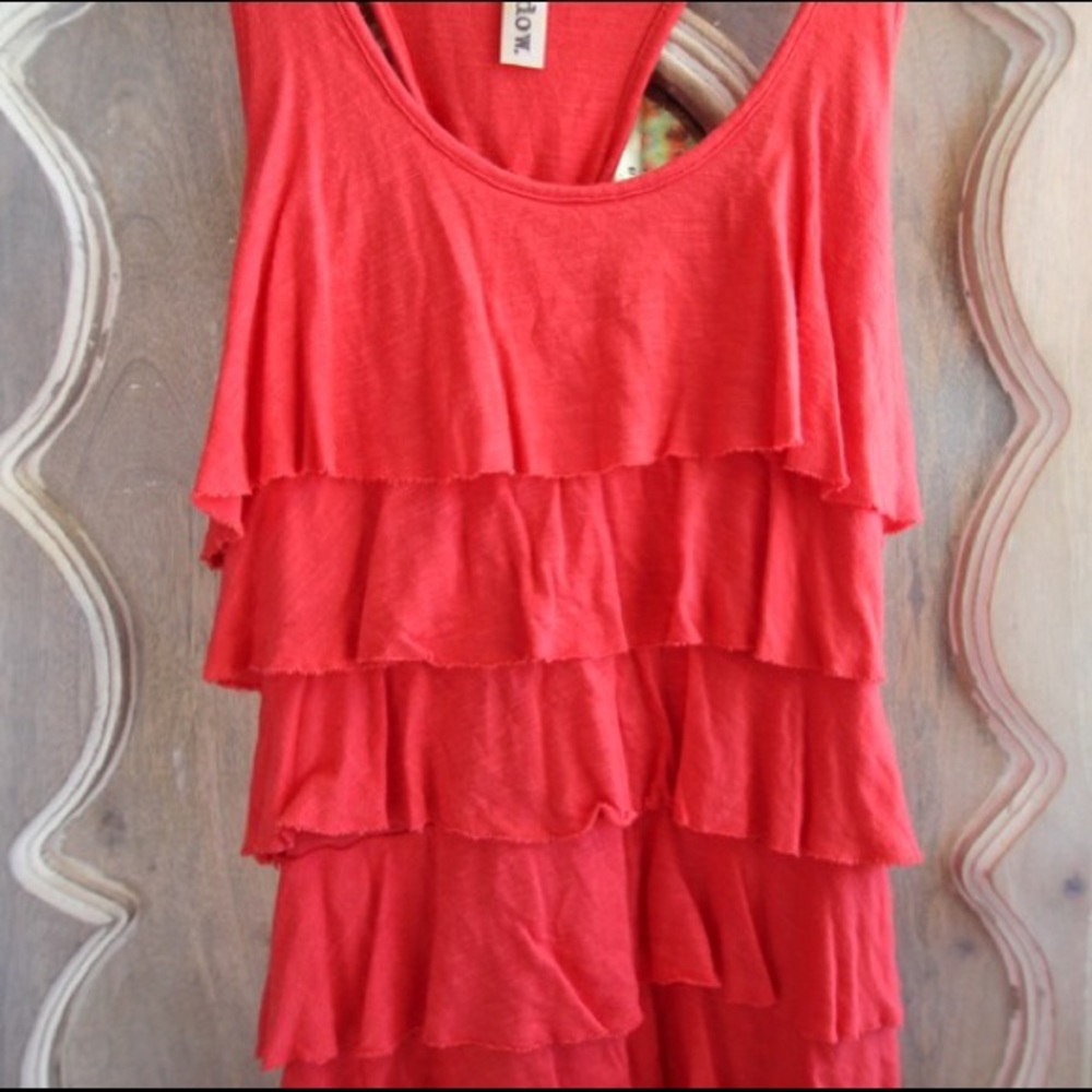 Coral Ruffle Racerback Tank - Picture 2 of 4