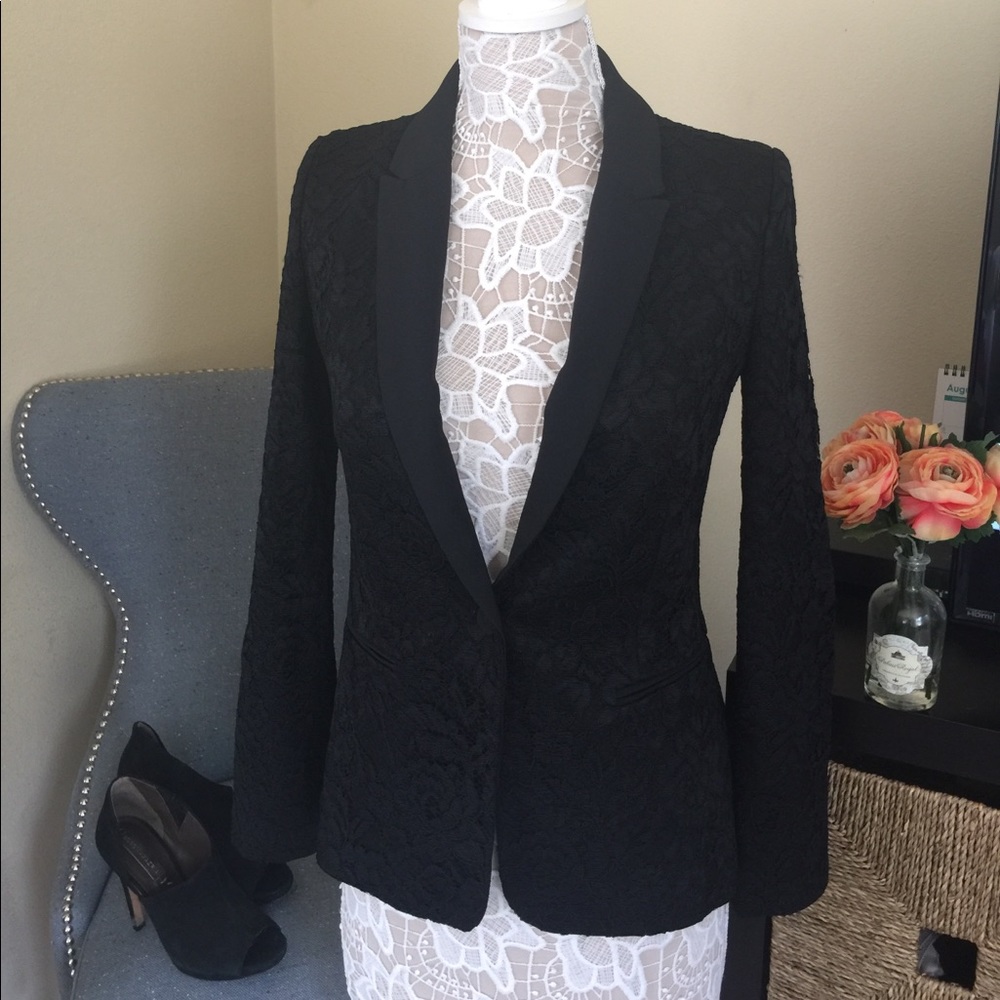 Mango Black Women's Lace Tuxedo Jacket Size XS