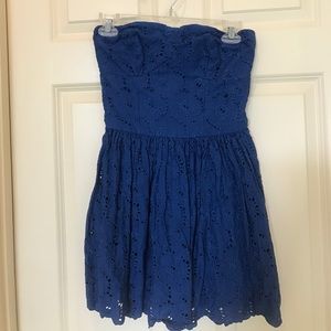 Strapless blue eyelet dress