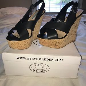 Black Steve Madden Cork Wedges