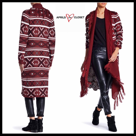 LONG MAXI BOHO FRINGE TRIM LONG CATDIGAN JACKET - Picture 2 of 8