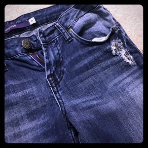 Sequin distressed skinny jeans