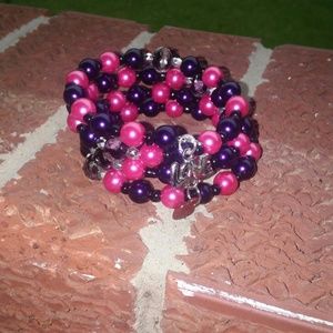 Pink & purple pearl bracelet with love charm