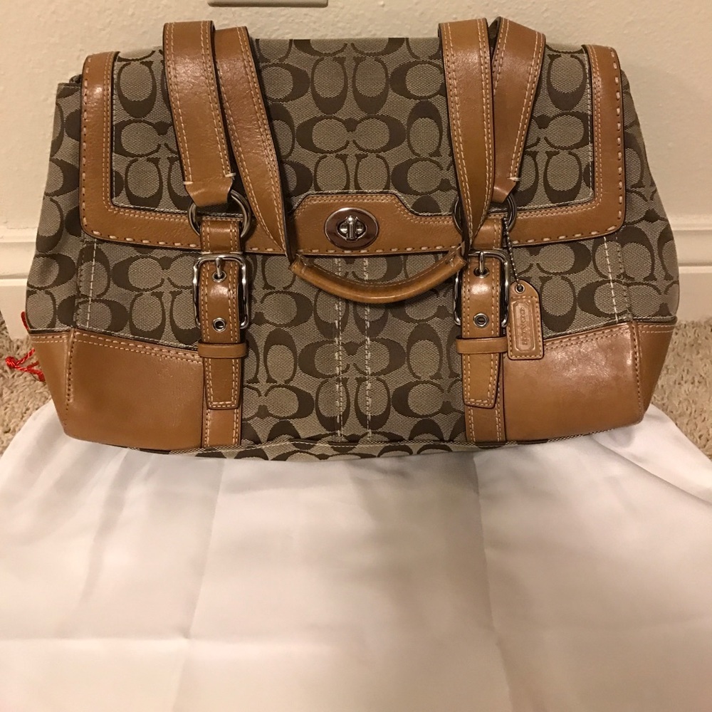 Coach Signature Satchel in Light Brown Print
