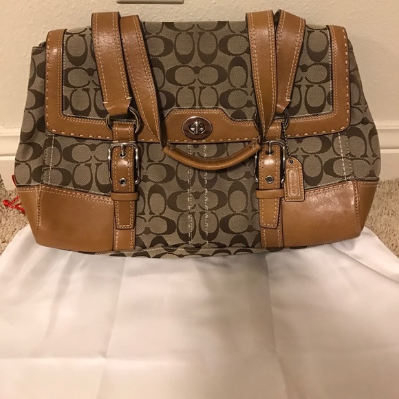 Coach Signature Satchel in Light Brown Print - Picture 1 of 6