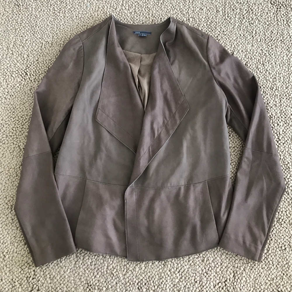 Vince Women's 100% Leather Jacket L Taupe SO CUTE
