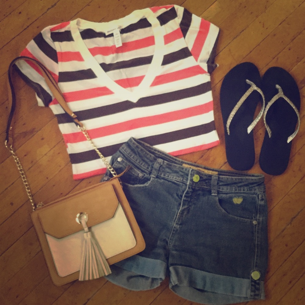 Pink/Brown/White Striped Tee✨