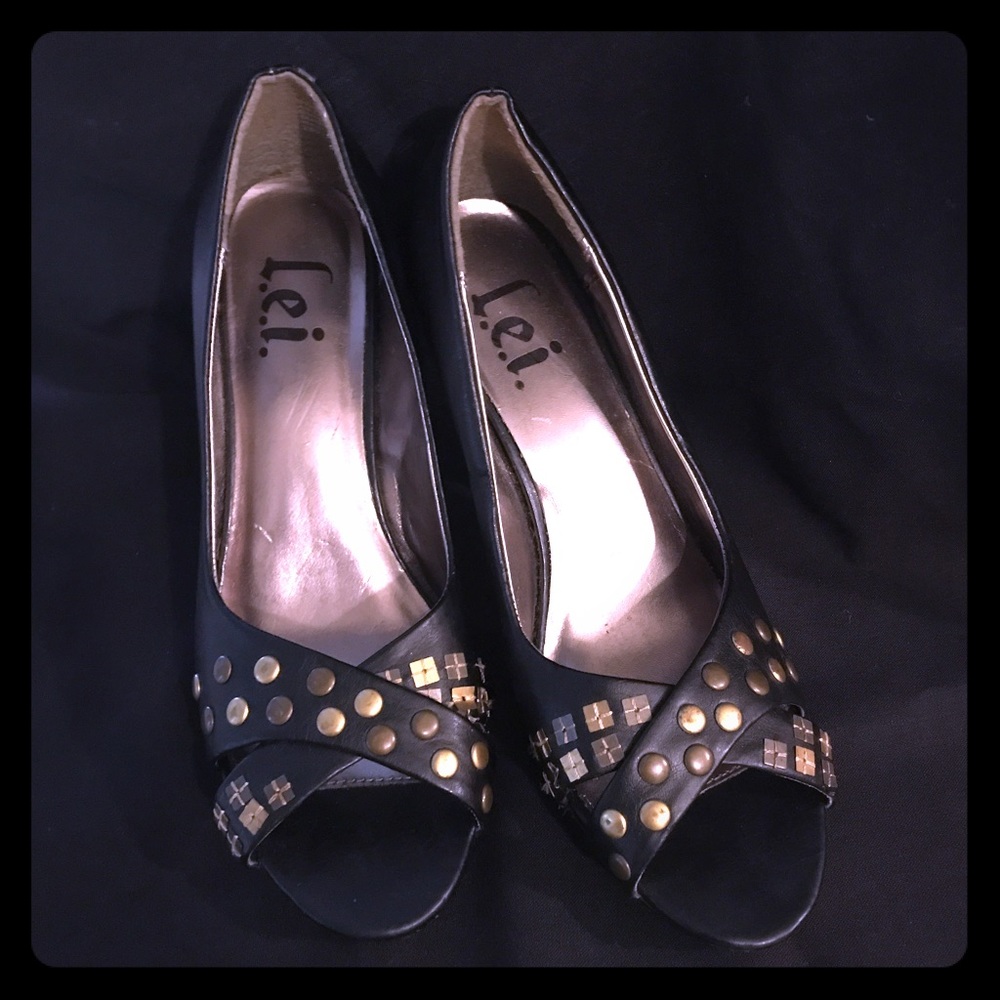 Lei Leather Open Toe High Heels with Stud Details