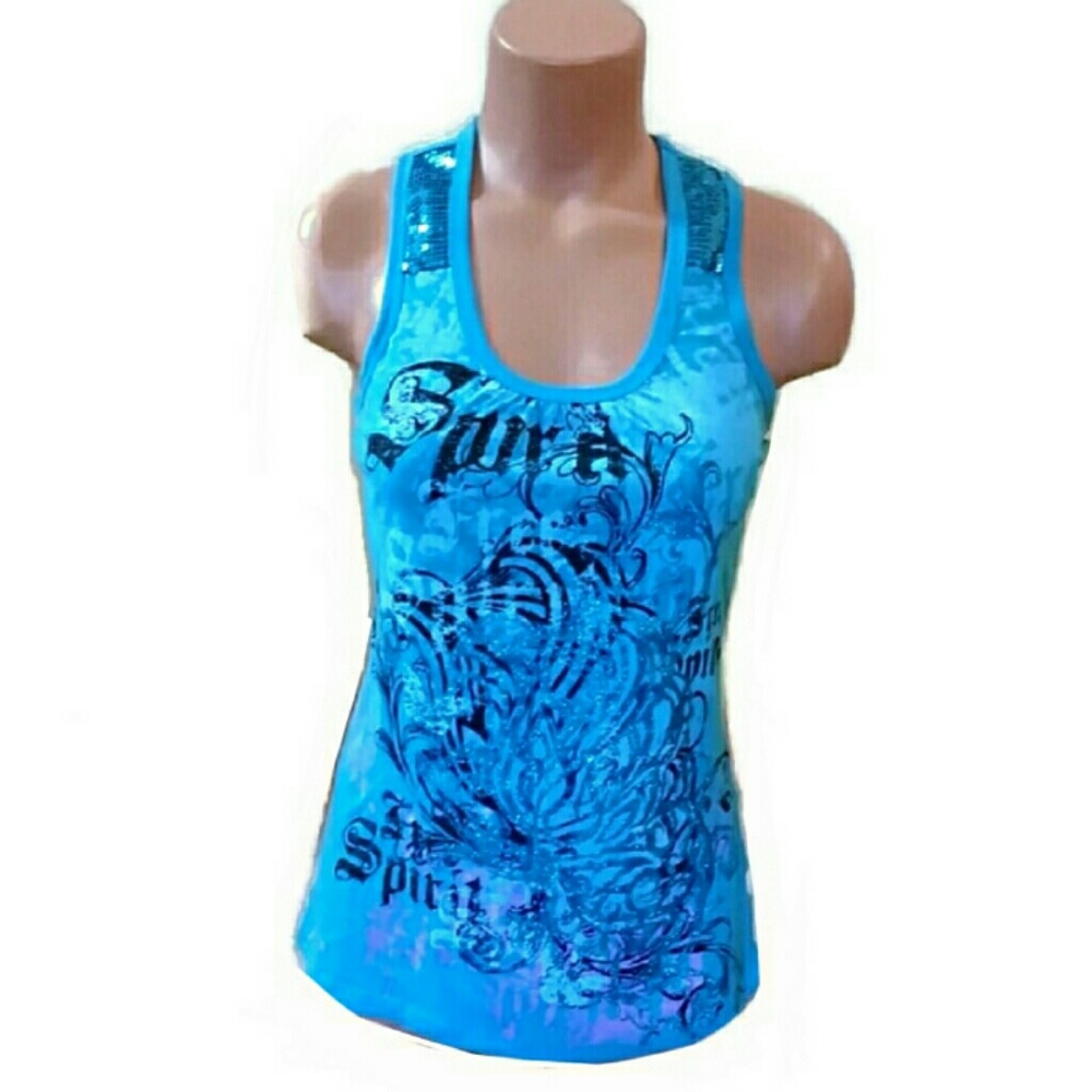 Bright Blue Sequin Racer Back Tank Ransom Small