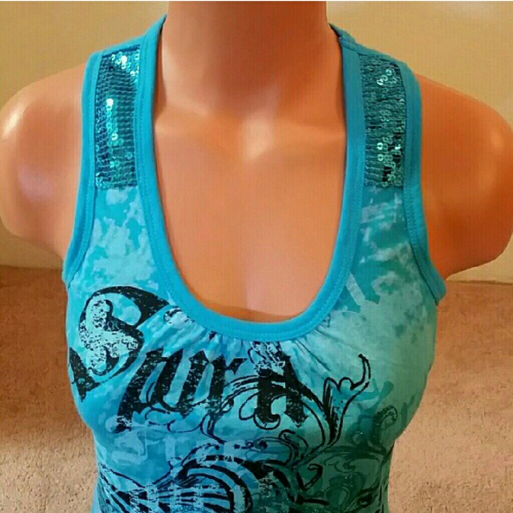Bright Blue Sequin Racer Back Tank Ransom Small - Picture 2 of 4
