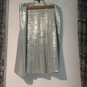 Shiny silver accordion pleated midi skirt