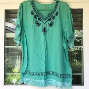 Tops - Mint Green Embroidered Tunic Tops - Mint Green Embroidered Tunic