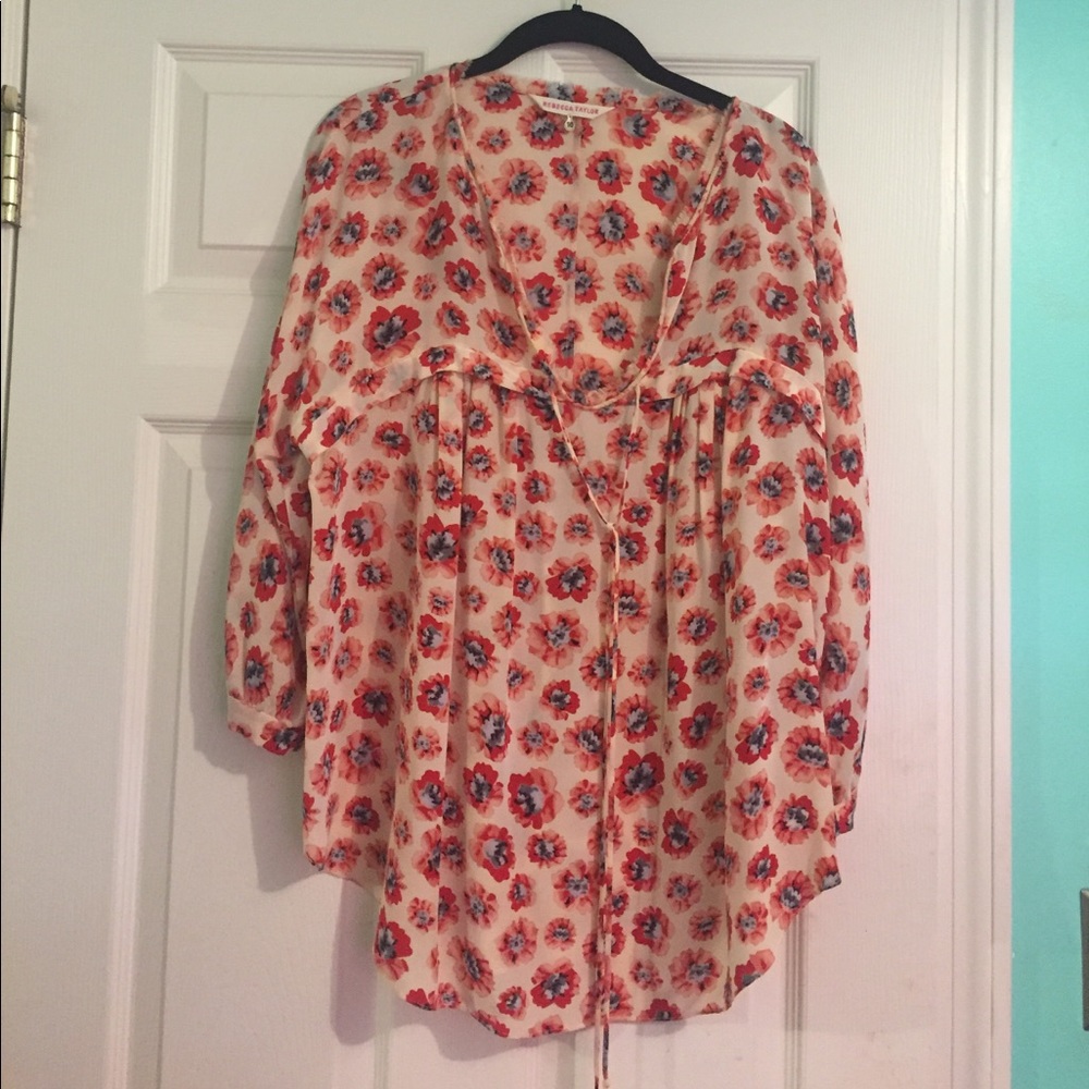 Rebecca Taylor 100% silk peasant style blouse.
