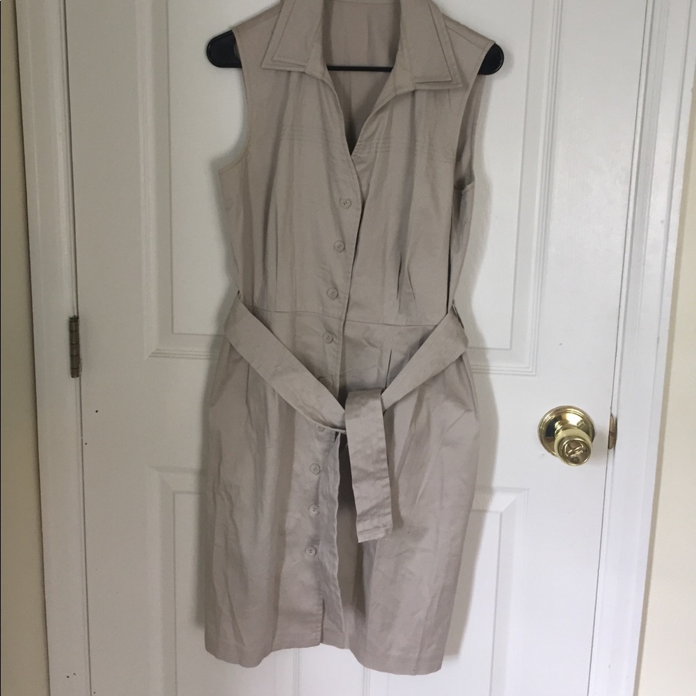 Calvin Klein Tie Waist Button Up Khaki Dress