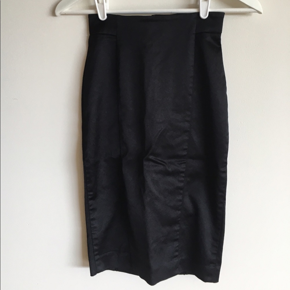 Black satin high waisted Bebe pencil skirt